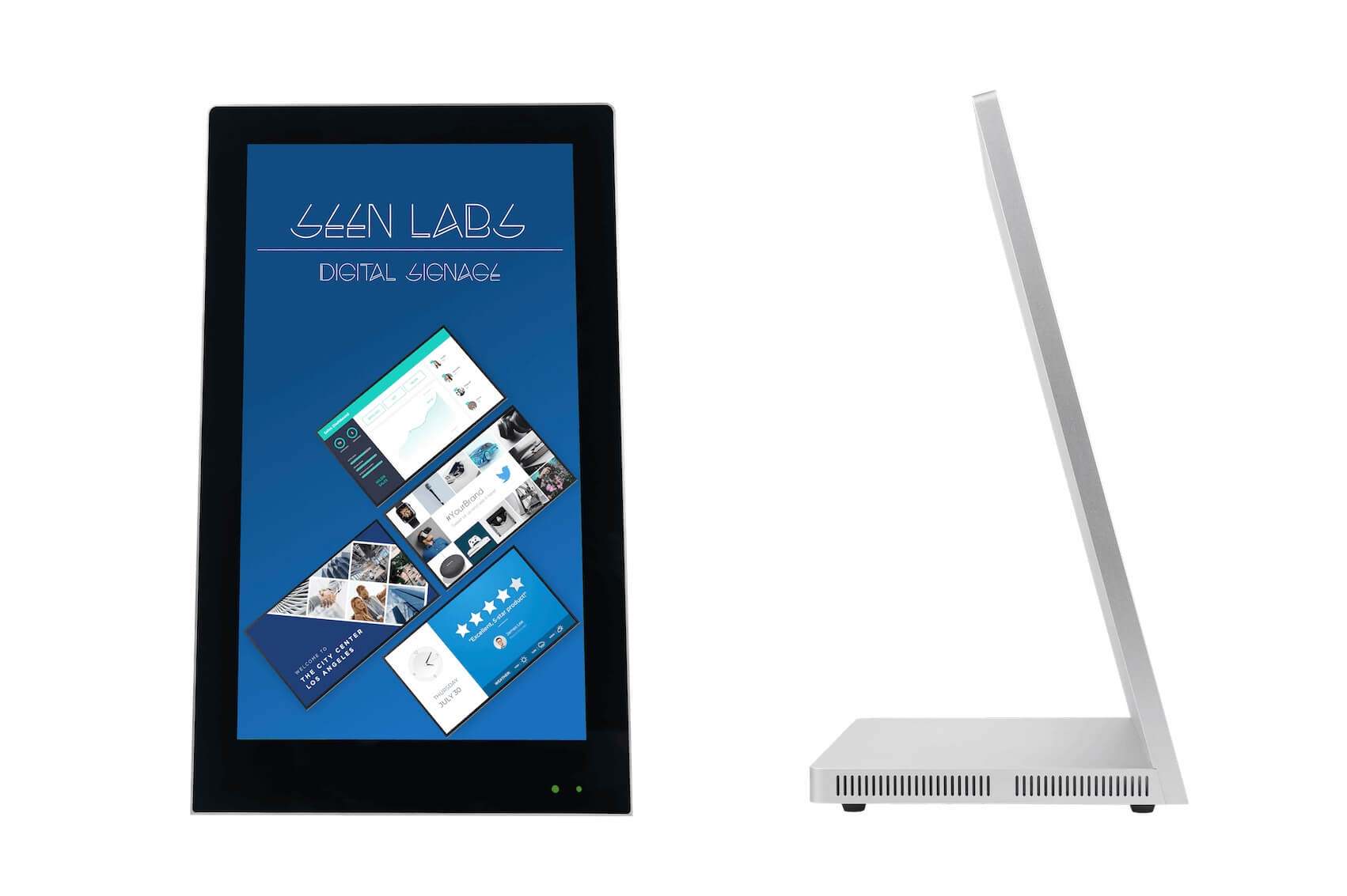 SeenLabs Digital Table Tent — multilingual guest information display for hotel lobbies