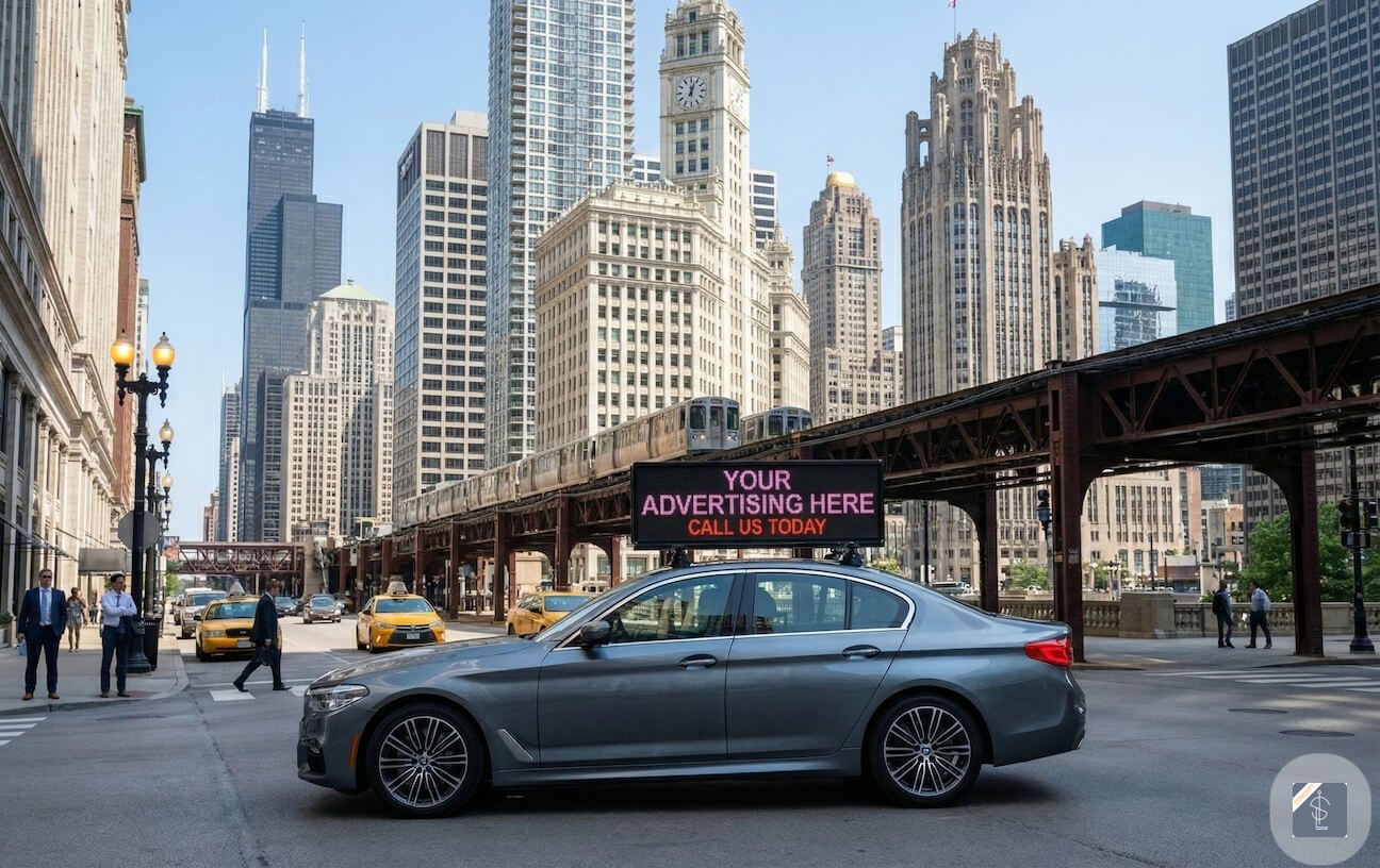 Corporate fleet vehicle with LED branding display in Chicago