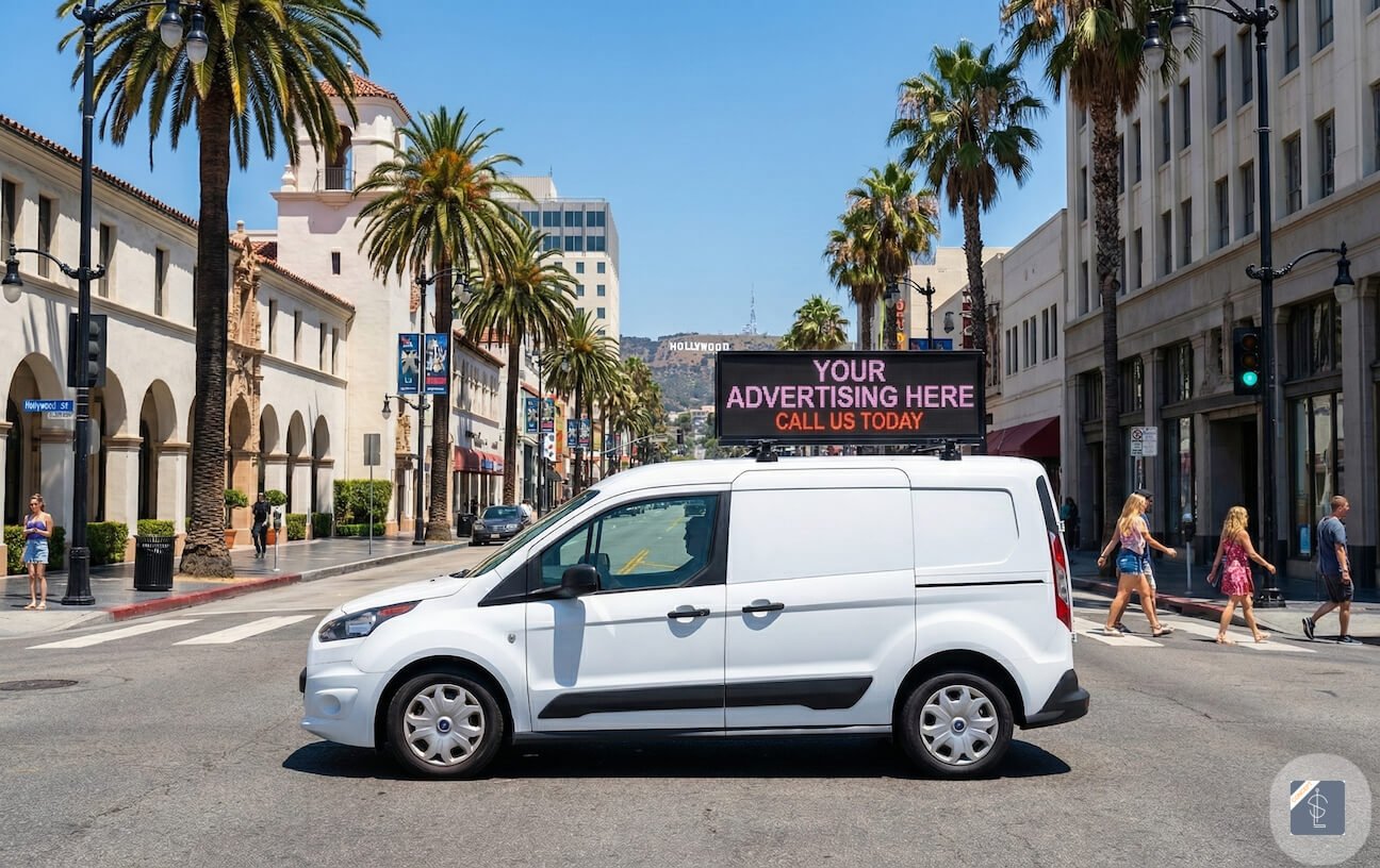 Delivery van with LED advertising display in Los Angeles