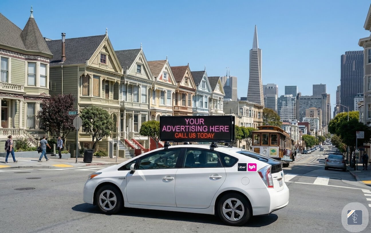 Rideshare with LED display in San Francisco