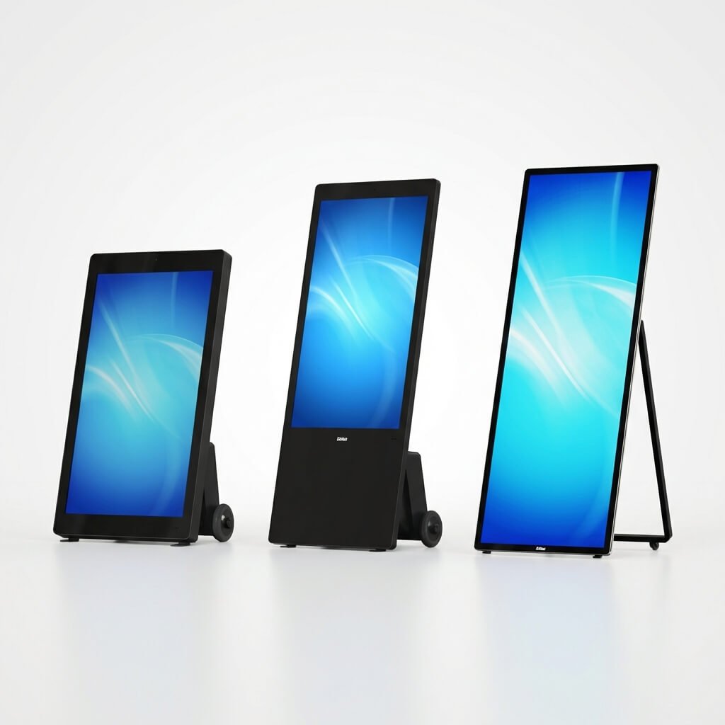 Portable battery-powered digital signage displays - three models